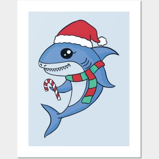 Cute Cartoon Christmas Shark Posters and Art